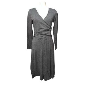 Max & Cleo Womens Long Sleeve Faux Wrap Midi Dress Size Medium Gray